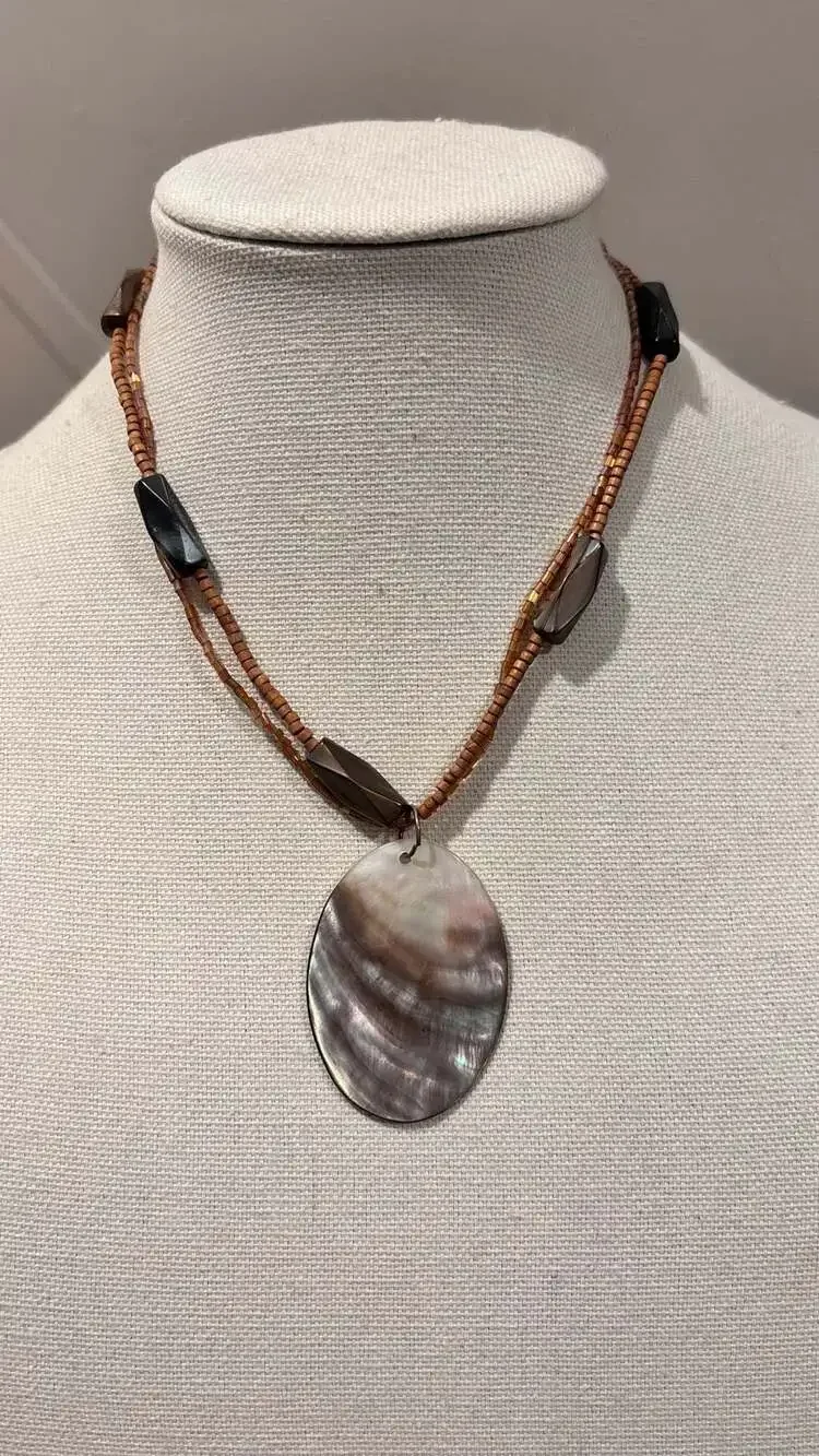 Lia Sophia Harvest Moon Abalone Shell Pendant Beaded Necklace